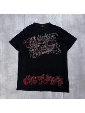 Y2K Black Christian Audigier Grunge Gothic Skater T-Shirt